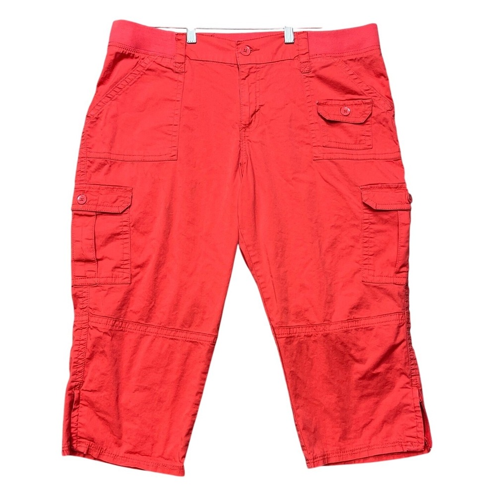 Lee Cargo Capri Pants Womens 16W Red Elastic Waist Flap Pockets Utility Side Zip